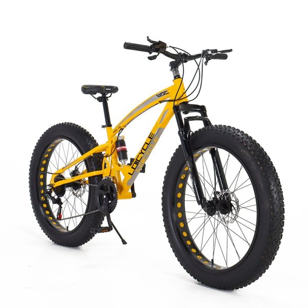 26 Inch 21 Speed Steel Front Shock Absorber Clamp Disc Brake Steel Hollow Full Suspension Fat Tire Snow Bike